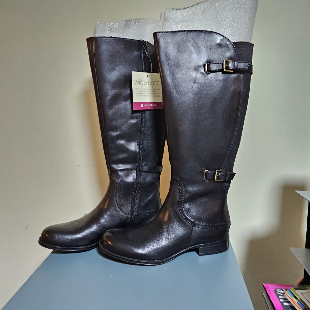 New Naturalizer Women's Jamison Tall Riding Boot Wide Shaft Black Leather Sz 7.5